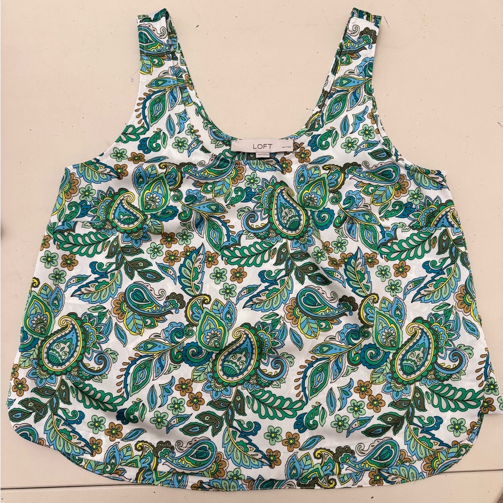 LOFT Paisley Tank Top - Green, Blue, and White